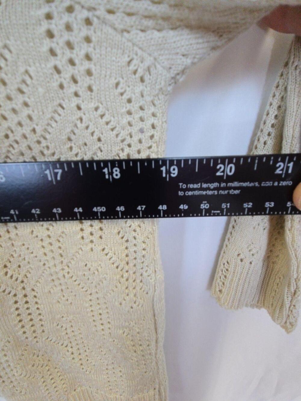 Sweater Cardigan Womens Medium White Open Knit 3/4 Sleeve Shrug Cropped - Picture 6 of 9